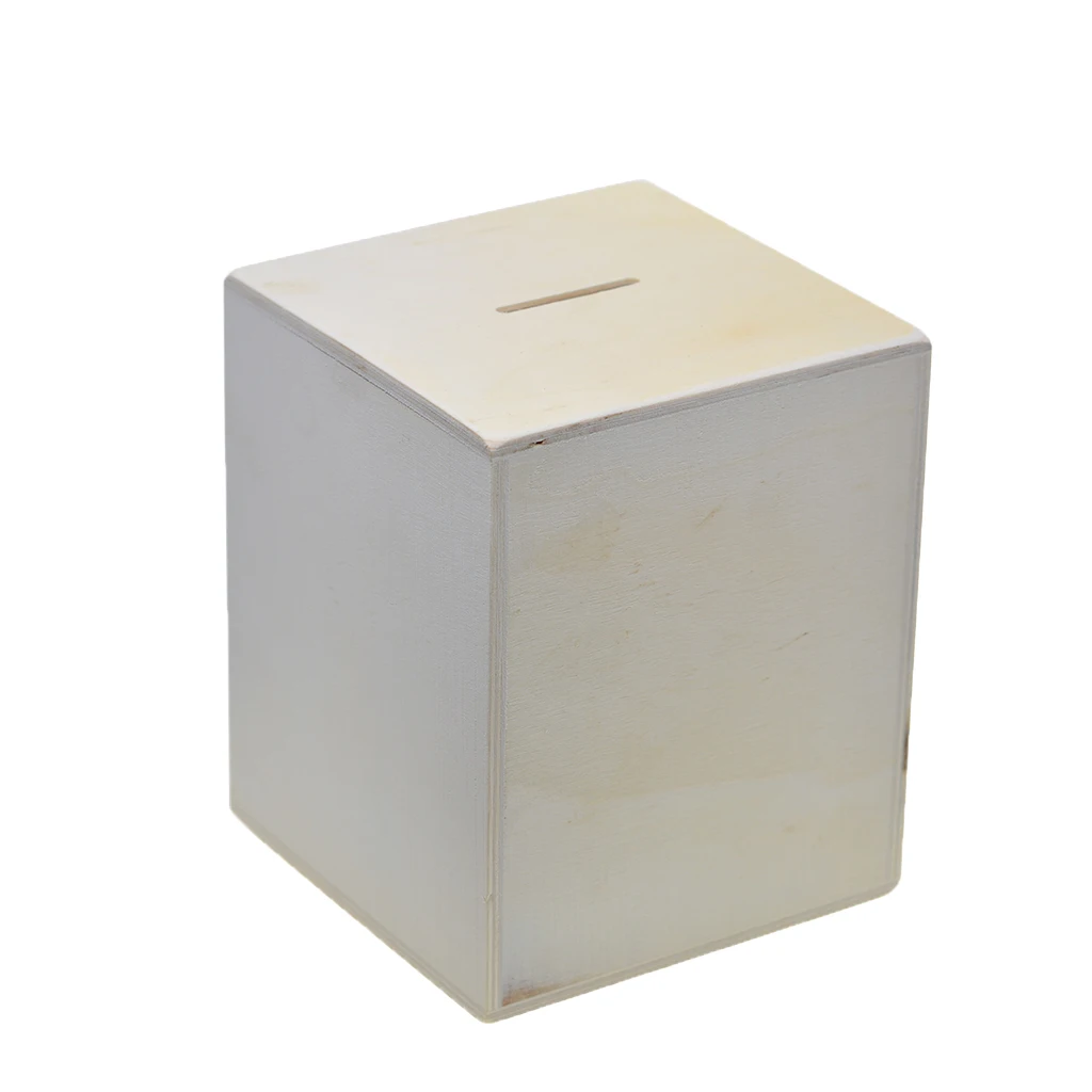 DIY Cuboid необработанные деревянные монетные банки коробка для экономии денег