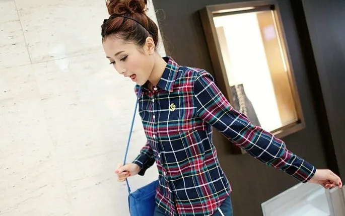 New Fashion Womens Tops Casual Blouse Turndown Collar Long Sleeve Plaids Print Pattern Flannel Shirt Free&ampDrop Shipping |