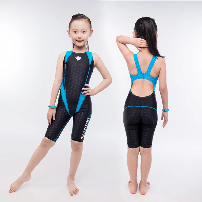 HXBY Professional Competition Swimsuit For Girls One Piece Swimwear Women Knee Women's Swimsuits Swimming Suit Girl Child | Спорт и