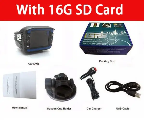 With 16g sd card QUIDUX 2 в 1 анти-лазерный автомобильный радар-детектор dvr камера рекордер 2," tft 150 градусов объектив(русский+ английский голос) версия HD 720 P - Название цвета: With 16g sd card