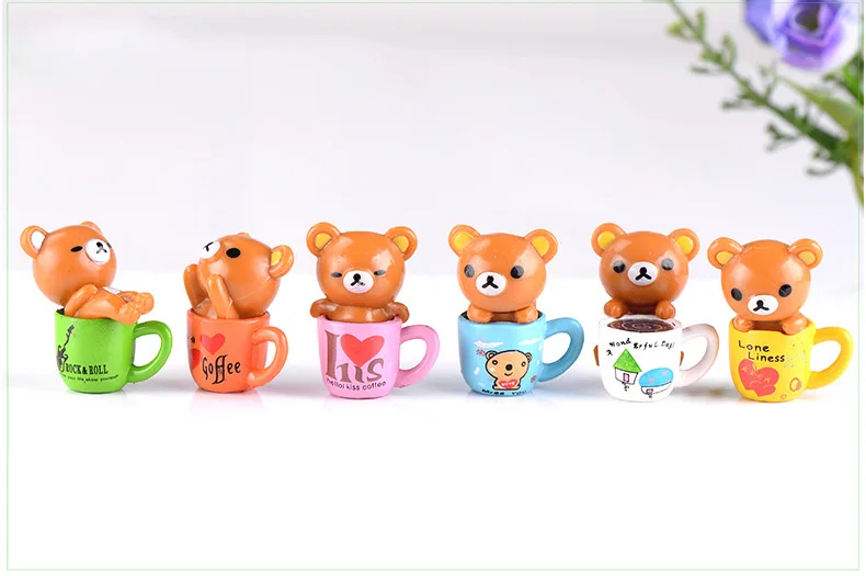 6 шт. кофейная чашка Медведь Kawaii животные модель миниатюрная садовая фигурка аксессуары для украшения дома Декор сказочная игрушка "бонсай"