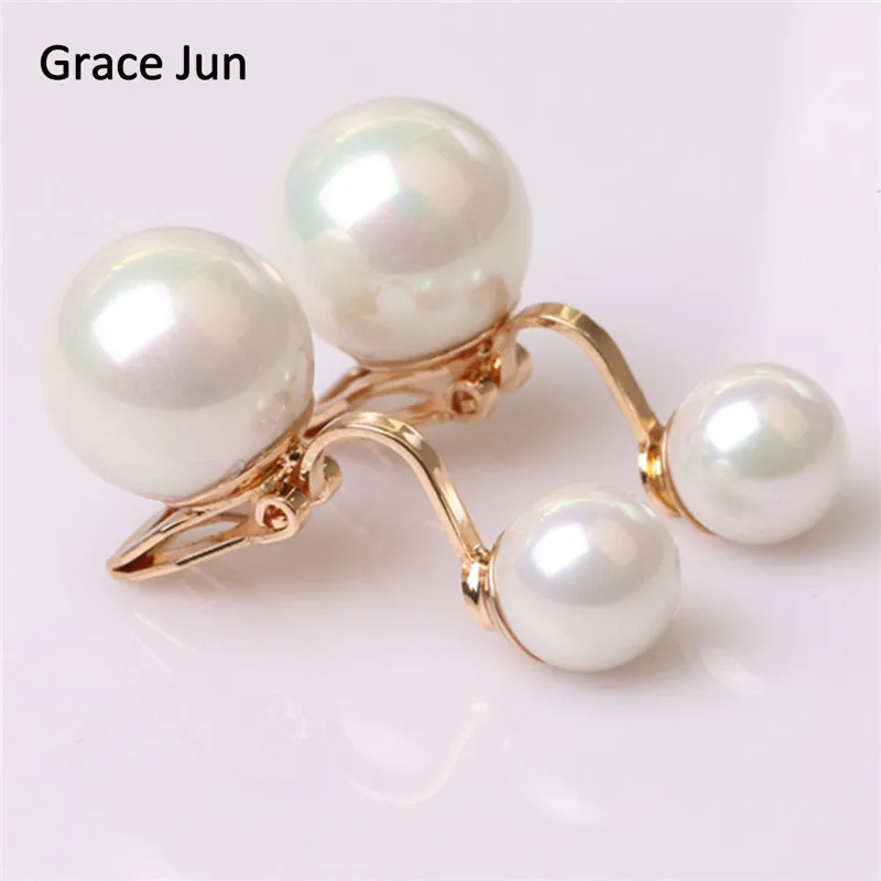 Бренд Grace Jun 2 цвета Новые Двойные клипсы с искусственным жемчугом на серьге без пирсинга для женщин Свадебные Роскошные свадебные серьги 8 мм и 12 мм