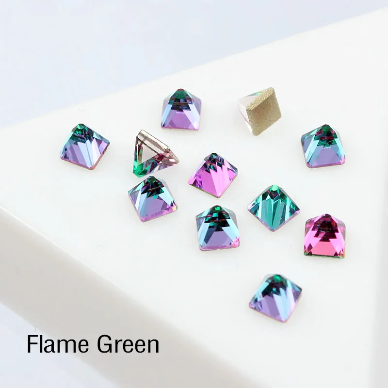 Flame Green Горячие 3D Стразы для дизайна ногтей с плоским дном 4 мм квадратные конические Стразы для ногтей DIY декоративные ремонтные принадлежности - Цвет: Flame Green