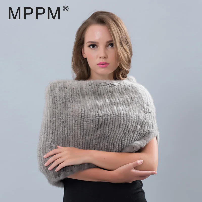 Шарф MPPM из меха норки с маленьким зазором шарф для женщин Вязаная Шаль Однотонный