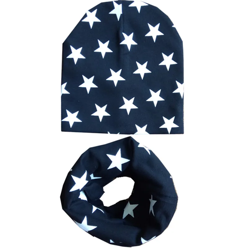 black star set Новая весенняя шапка для девочек, осенне-зимняя мягкая детская шапка, вязанная шапка для мальчика, Милый хлопковый Детский шарф с кольцом и воротником, детская шапка, набор шарфов - Цвет: black star set