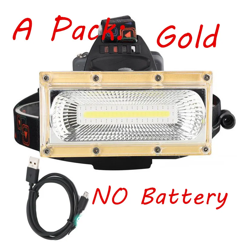 A Gold- No Battery Налобный фонарь для кемпинга на открытом воздухе COB светодиодный налобный фонарь с батареей 3*18650 - Испускаемый цвет: A Gold- No Battery