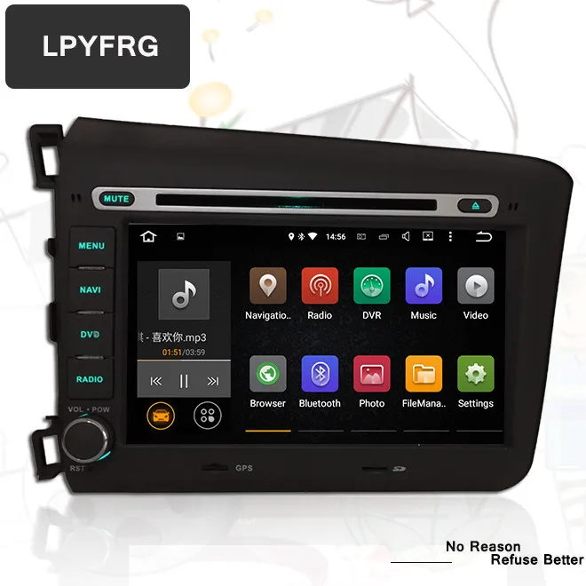 2DIN 1024*600 автомобильный dvd плеер для Honda Civic 2012 2013 с android 10 GPS ПК навигация встроенный