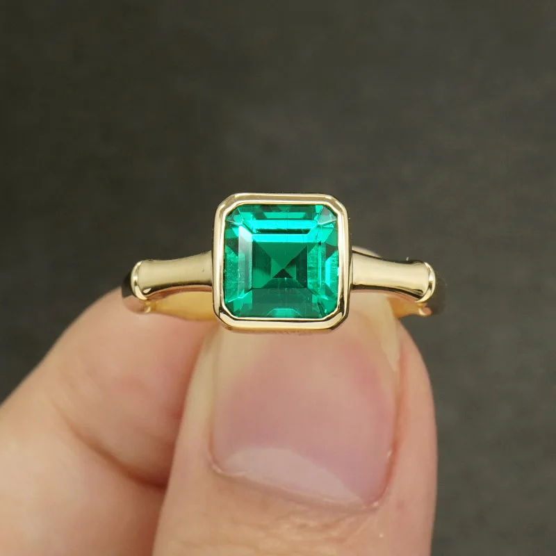 AAA 3ct Solid 14K Yellow Gold Colombia Moissanite Green Primcess Cut Emerald Ring Engagement Jewelry For Women | Украшения и