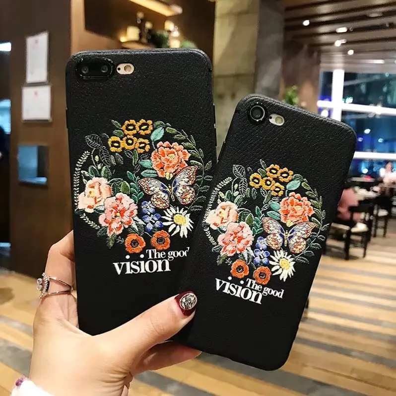 Для iphone 5 5S SE 6 S плюс 7 Plus 8 X случае имитация страт Вышивка цветочным рисунком