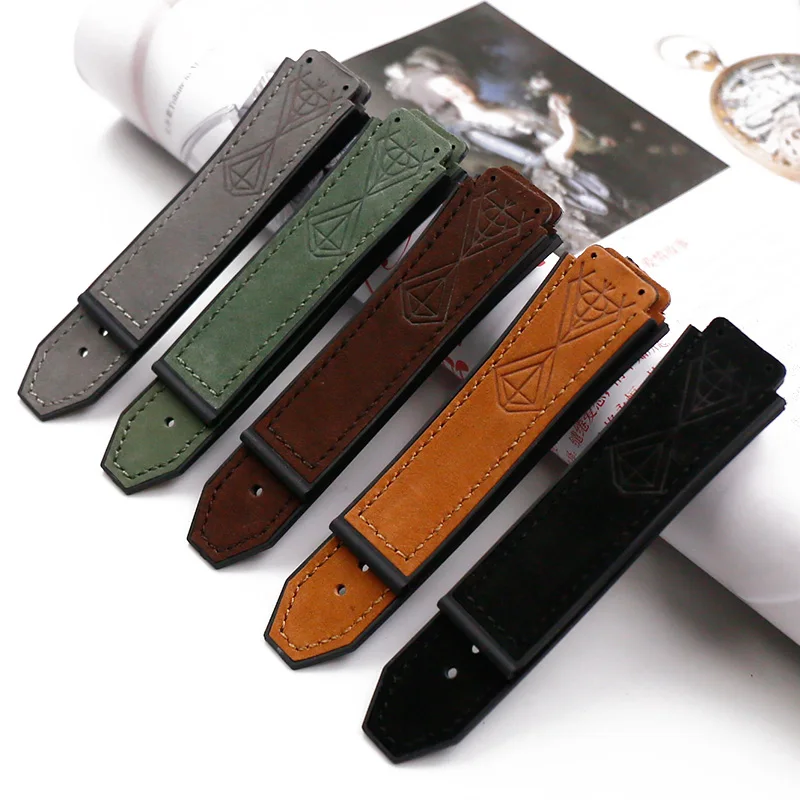 Watch accessories leather watch with 19mmx25mm rubber strap buckle for HUBLOT big bang sports waterproof bracelet watch band