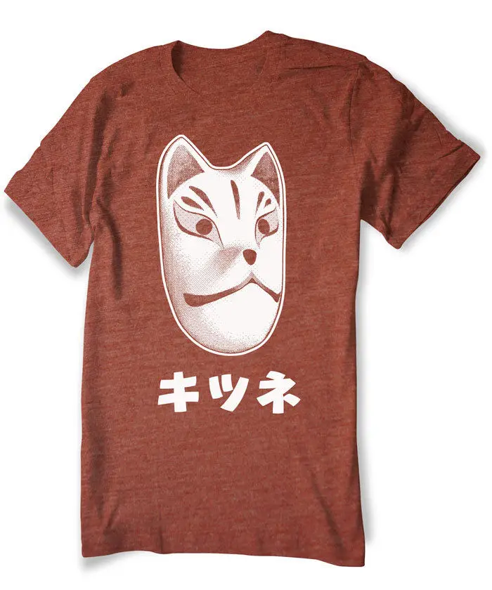 Японская футболка с маской Kitzune Fox Japan Tee Anime Manga-мужская и женская крутая