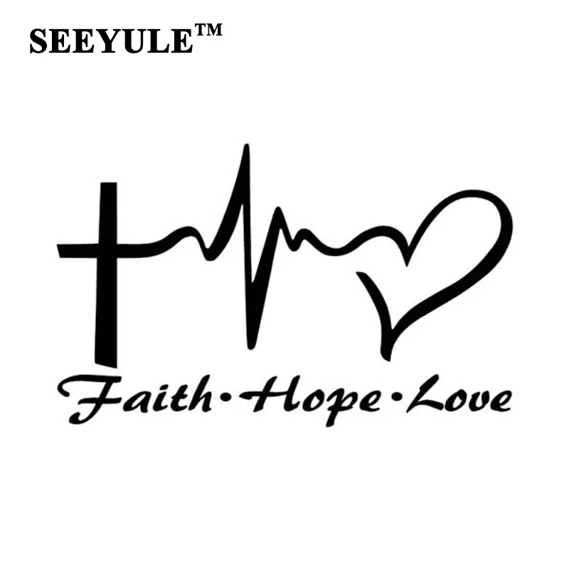 

1 шт. SEEYULE наклейка на автомобиль с изображением Иисуса, сердца ЭКГ, веры, надежды, любви, наклейка, украшение на корпус автомобиля, багажник, о...