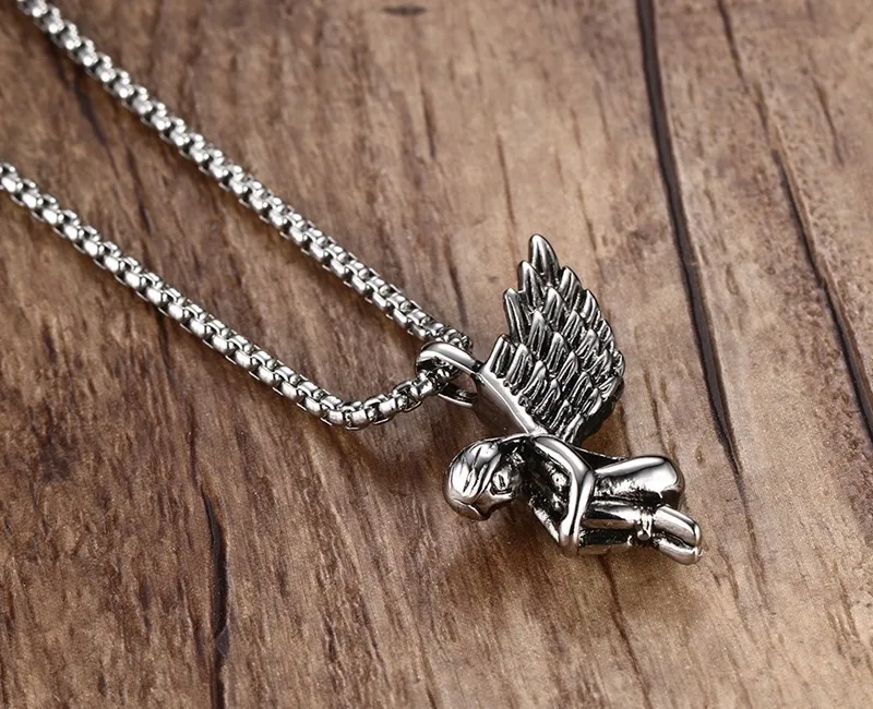 Мужское женское ожерелье из нержавеющей стали|necklace silver necklace|silver angel wings pendantnecklaces