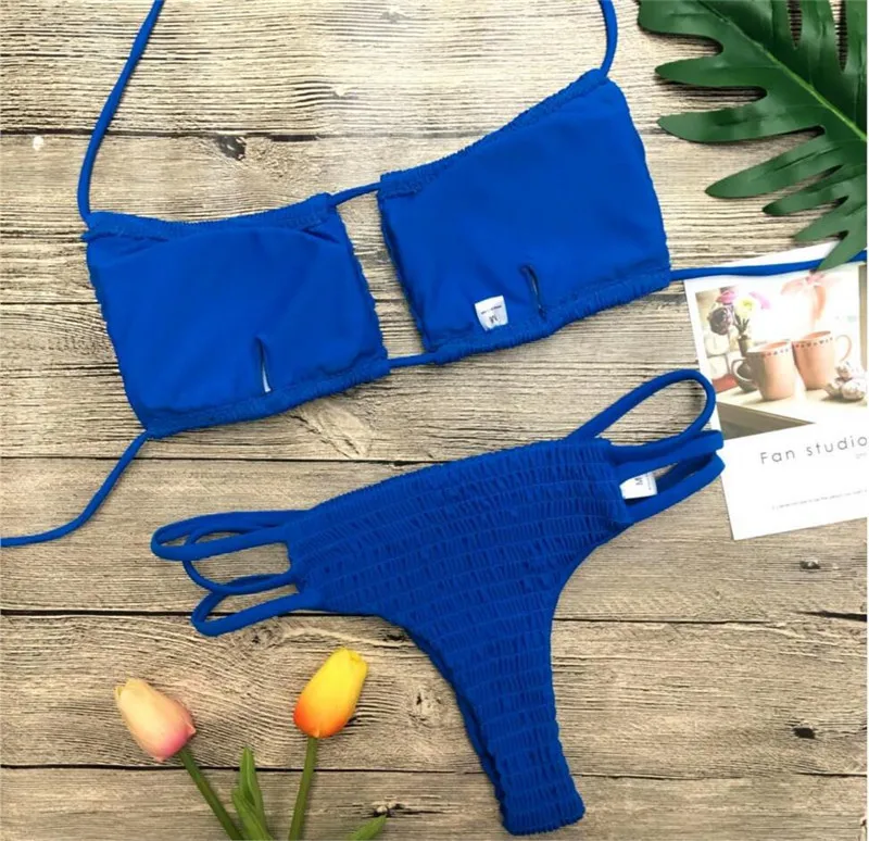 Micro Bikini 2017 Folding Swimwear Women Solid Swimsuit Brazilian Set Thong Bikinis Maillot De Bain Biquini Bathing Suits | Женская