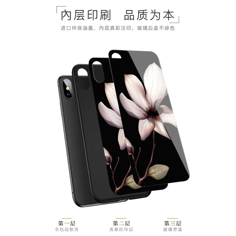 Градиентный чехол для телефона из закаленного стекла с цветком iphone 6 6s Plus 7 8 X XS XR