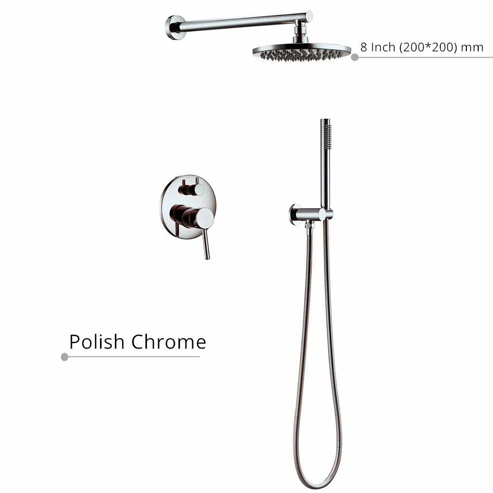 8 Inch Polish Silver Ванная комната Ванна матовая черная Роза дождь осень кран латунный переключатель смеситель набор ручной 8-1" душевая головка настенный рычаг клапан система Комплект - Цвет: 8 Inch Polish Silver
