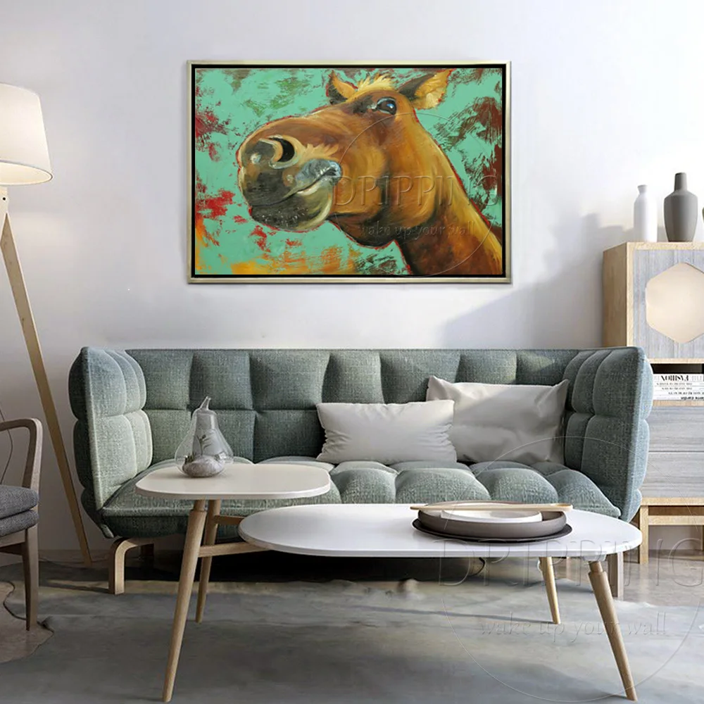Ручная роспись забавная животная масляная живопись на холсте Современная лошадь