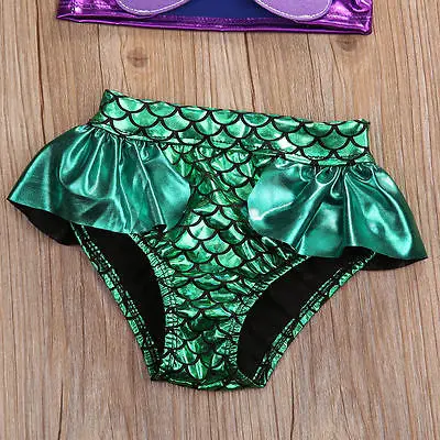 3Pcs Infant Kids Baby Girls Suit purple bandage tops +bowknot headband +green fish scales Briefs Set 0-8Y 2017 hot selling | Детская