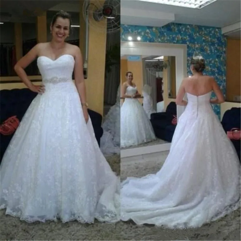 

White Ivory Lace Wedding Dress ball gown beading sashes wedding gowns Vestidos De Novia Floor Length Women Bridal Gown