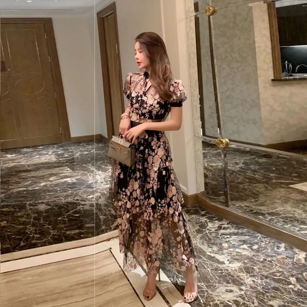 Limiguyue Автопортрет платья vestidos с коротким рукавом летнее пляжное платье с вышивкой высокое качество вышивка вечернее платье T750