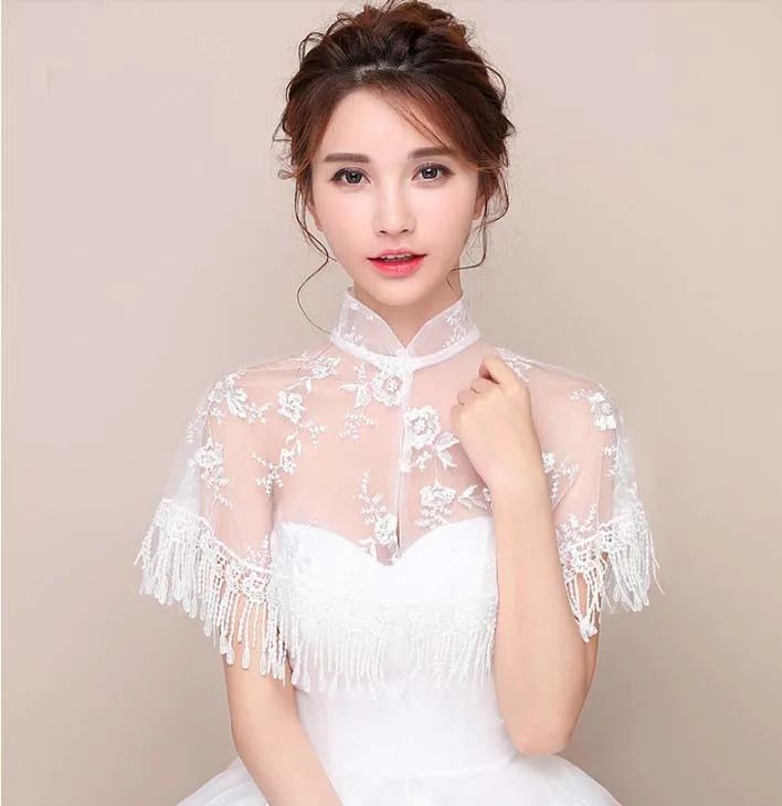 Слоновая кость Cheongsam с высоким горлом, черный, красный, цвета слоновой кости, свадебное платье, женская шаль, накидка, болеро, кружевная, вечерняя, свадебная накидка, накидка - Цвет: Слоновая кость