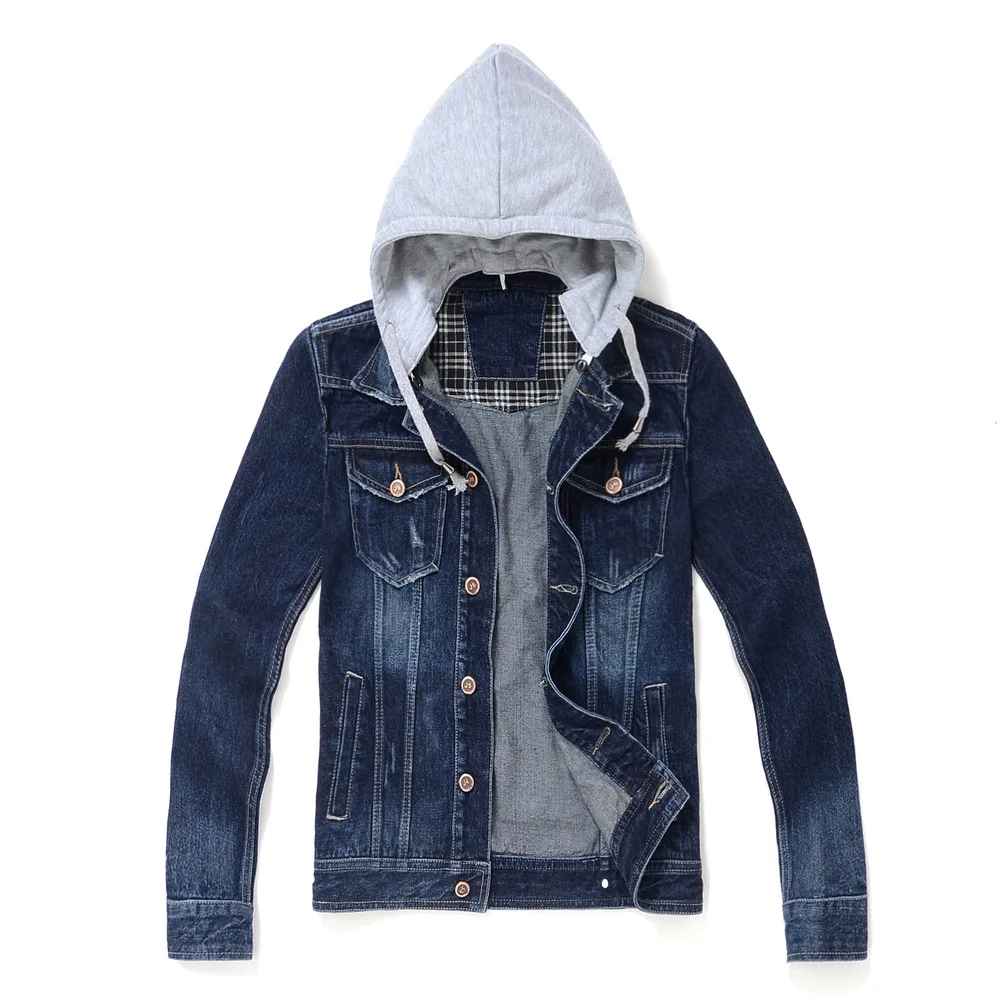 

Men's new winter coat hooded jacket lapel men's casual denim jackets