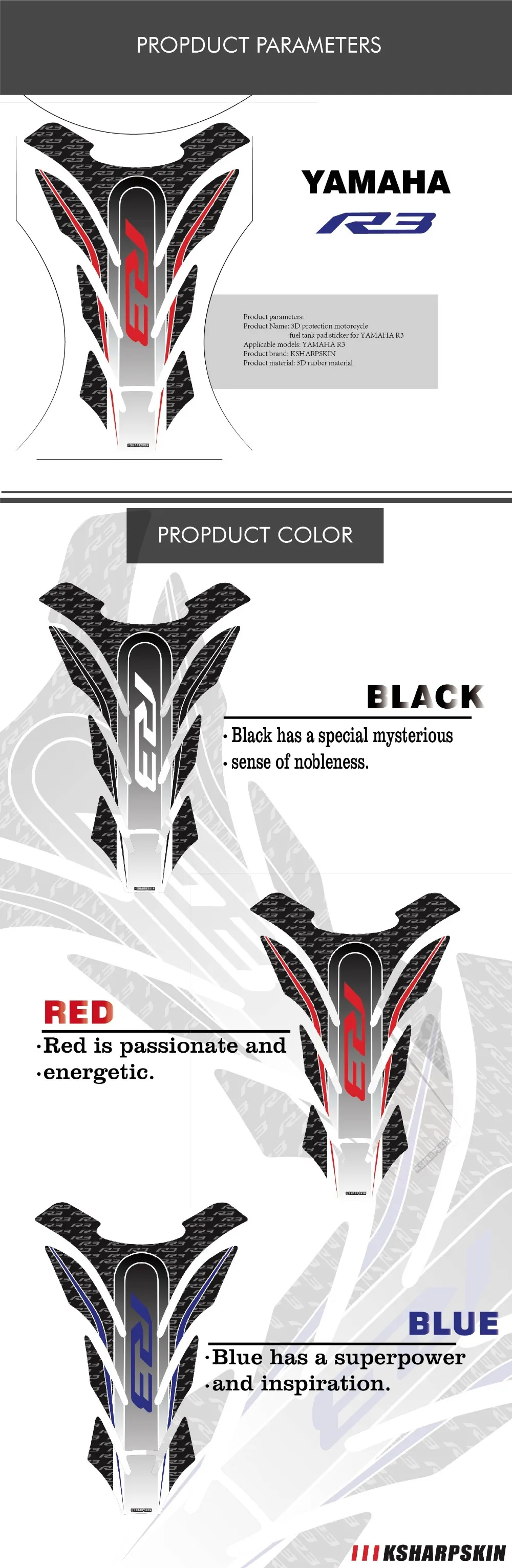 Motorcycle 3D fuel tank pad sticker protective decorative decal For YAMAHA R3 Tank Pad Sticker