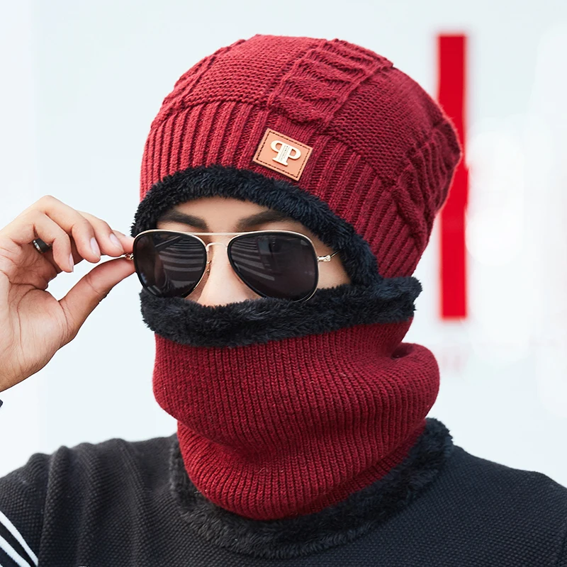 

Newest Men Beanies Casual Balaclava Knitted Hat Fashion Neck Warmer Winter Hats For Men Outdoor Skullies Beanies Warm Fleece Hat