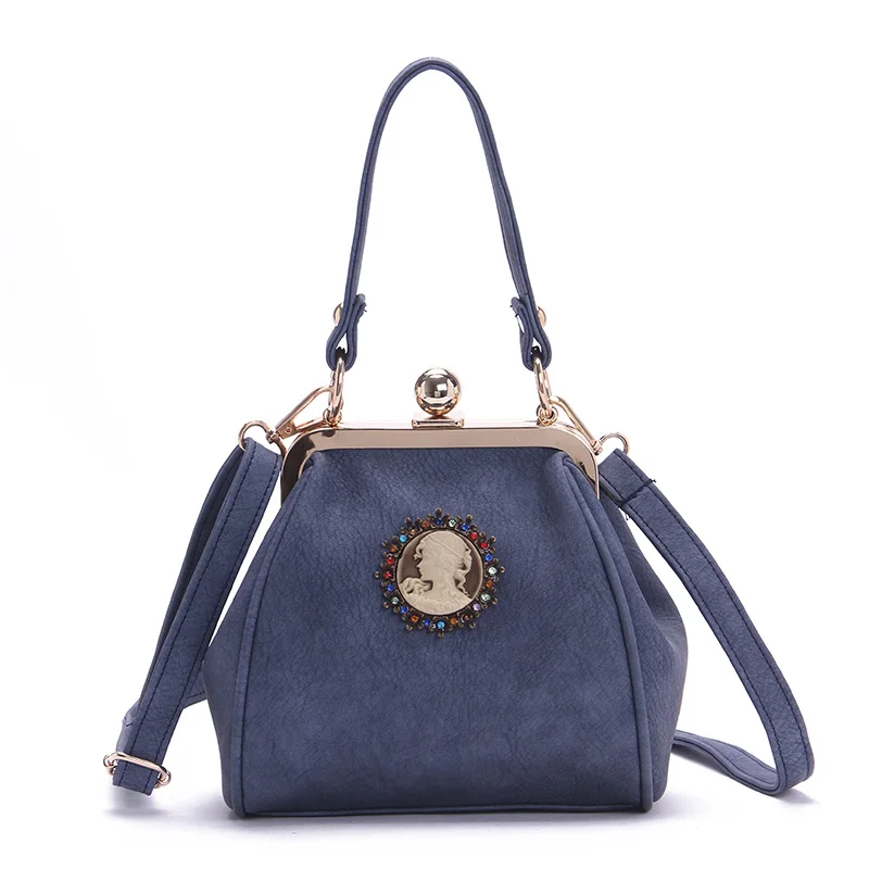 women bag blue Классические винтажные матовые кожаные сумки с замком в форме поцелуя, клатч, женские сумки через плечо, женские сумки - Цвет: women bag blue