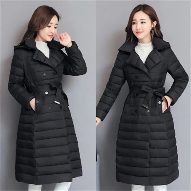 Женская зимняя куртка длинная парка с капюшоном пальто отложным воротником и