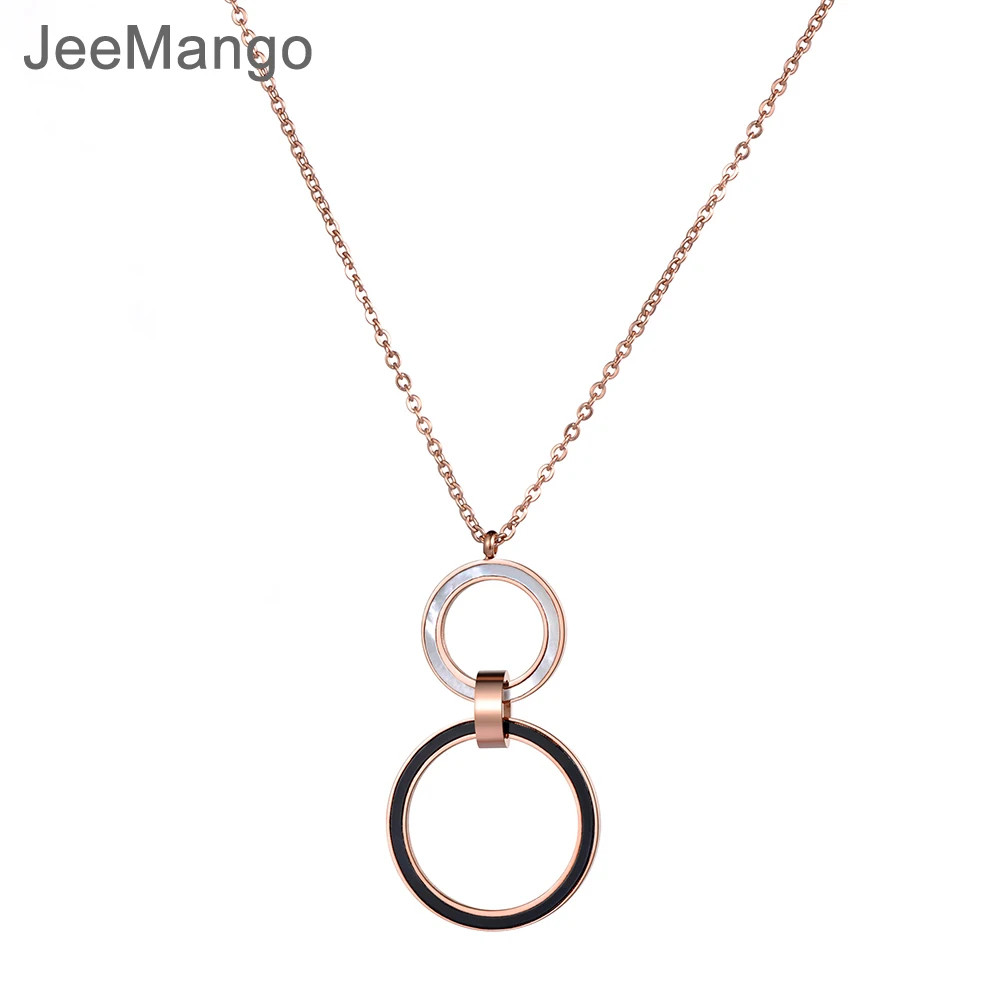 JeeMango Нержавеющее ожерелье с двойным кольцом черно-белая подвеска в виде ракушки