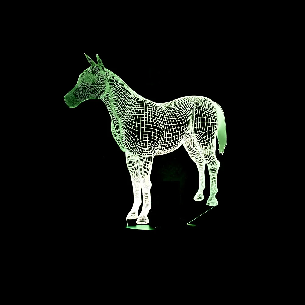 3d ночник в виде милой лошади светодиодная лампа с датчиком изменения цвета