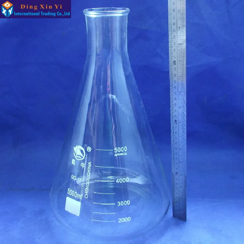 Tanie 5000ml Szklana Kolba Erlenmeyera 5000ml Szklana Kolba Stożkowa Zastosowanie Laboratoryjne 5000 Szklana Kolba Trójkątna BORO Glass, GG17