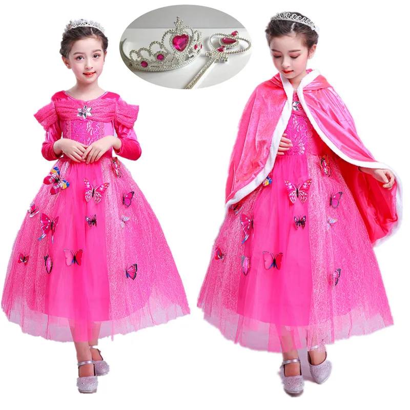 Girl Pink Ball Gown Long Sleeve Dress Princess Sleeping Beauty Aurora Cosplay Costume Children Carnival Clothes Party | Детская одежда
