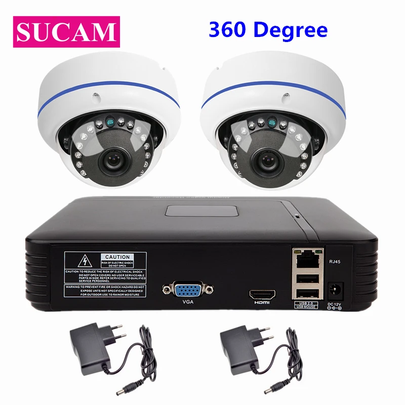 SUCAM 2 канала Panaromic 1080P IP сетевой комплект 1 шт. 4CH 2MP NVR купол 360 градусов рыбий глаз ip