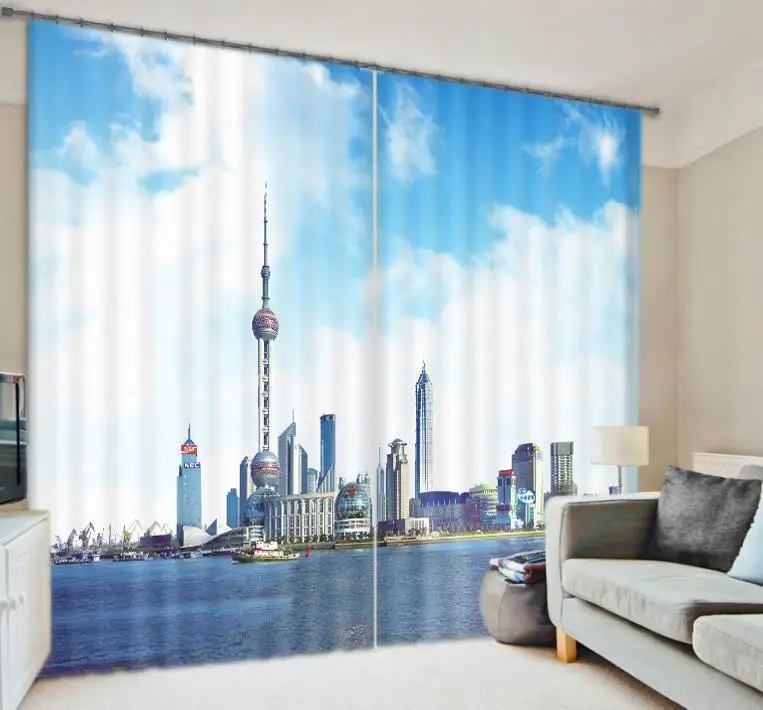 

Shanghai Bund Style 3D Window Curtain For Living Room Office Room