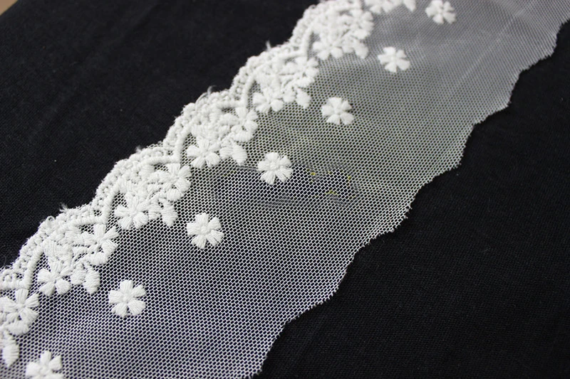 

6cm 2.36" wide 14 yard ivory tulle mesh gauze fabric cotton embroidered tapes lace trim ribbon 1013249AQL4K32