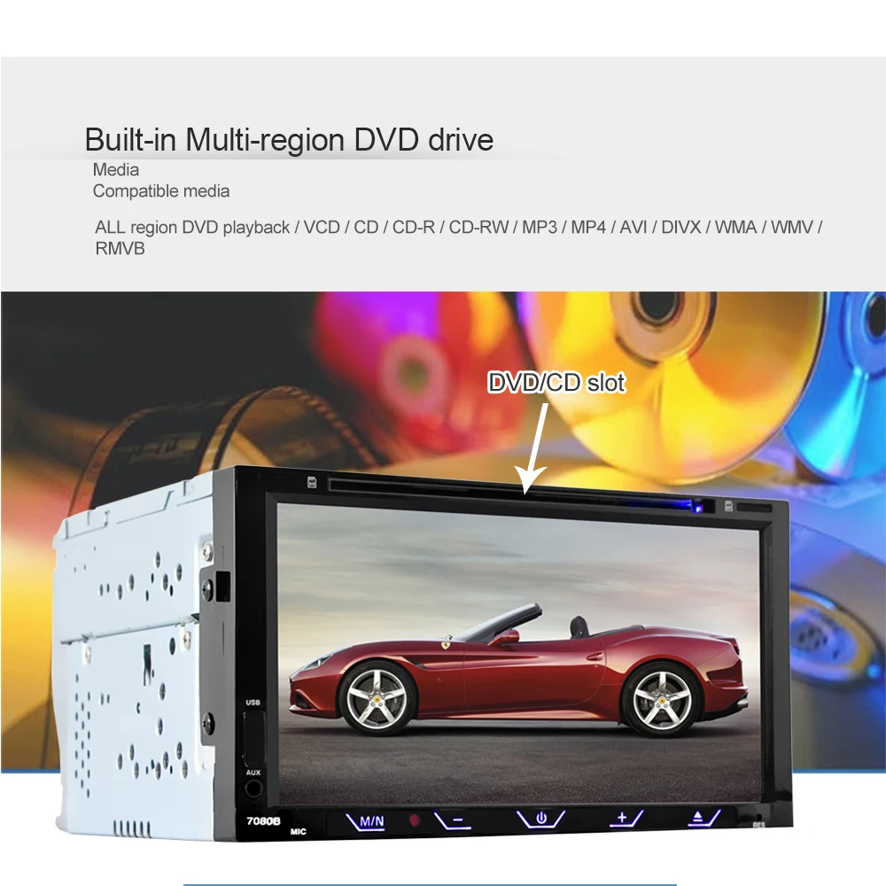 HEVXM/7080B 7-дюймовый автомобильный DVD плеер FM Радио BT DVD плеер обратный приоритет многофункциональный автомобильный DVD плеер