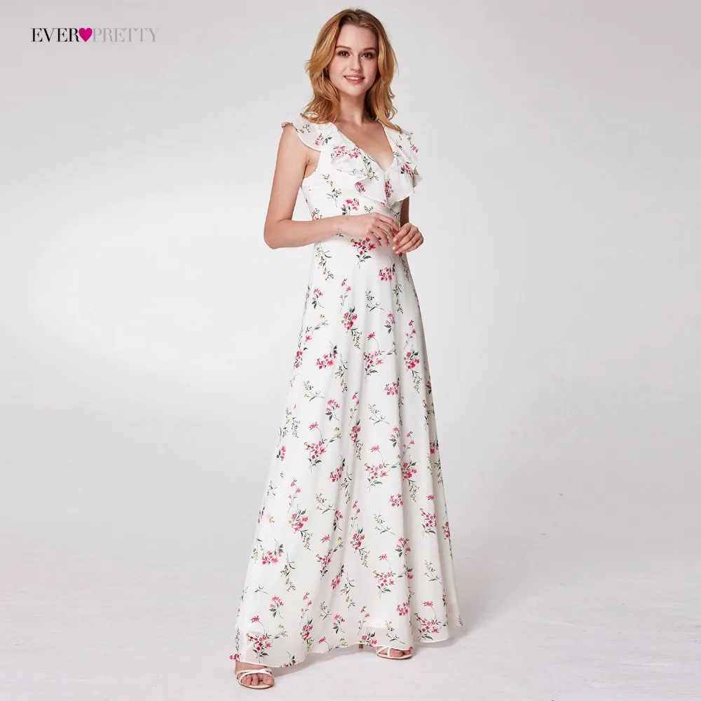 Платья подружек невесты Ever Pretty EP07241 длинное шифоновое платье трапециевидной формы с цветочным рисунком и v-образным вырезом весеннее свадебное пляжное платье женские вечерние платья