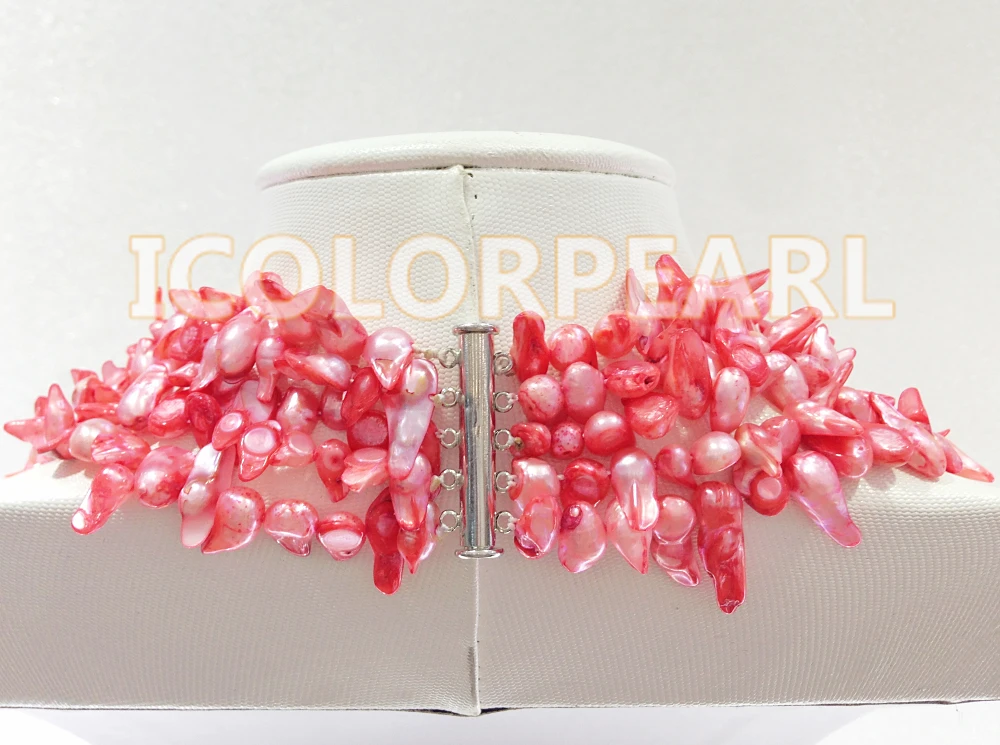 

WEICOLOR Lovely 5-Strand Pink Tail Shaped Natural Freshwater Pearl Jewelry Necklace.The Best Gift For Spring!