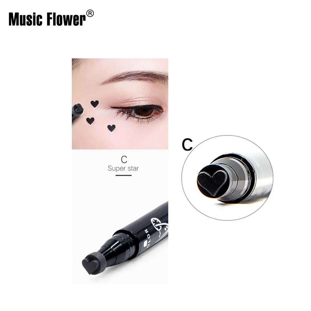 Music Flower зубная щетка с двумя головками и Черная Подводка для глаз+ татуировки уплотнения, карандаш-подводка для глаз, Водонепроницаемый макияж глаз ручка Жидкость со звездой, карандаш-подводка для глаз