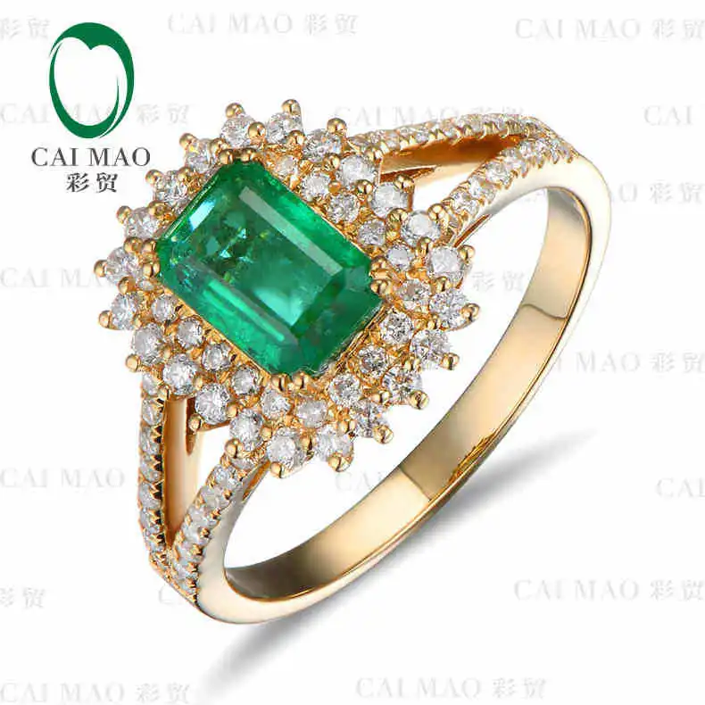 

CaiMao 1.12 ct Natural Emerald 18KT/750 Yellow Gold 0.48 ct Full Cut Diamond Engagement Ring Jewelry Gemstone