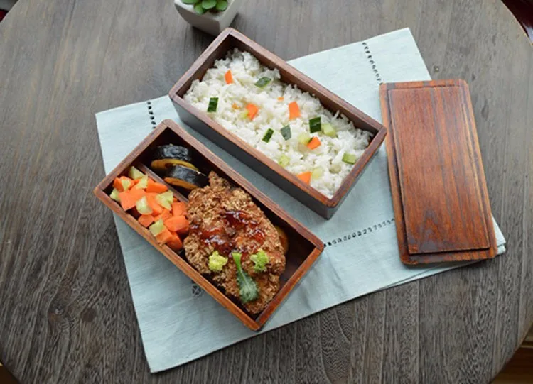 Японский Syle двухэтажные деревянные bento коробки деревянные Bento коробки студенческие shu пищевые контейнеры для еды