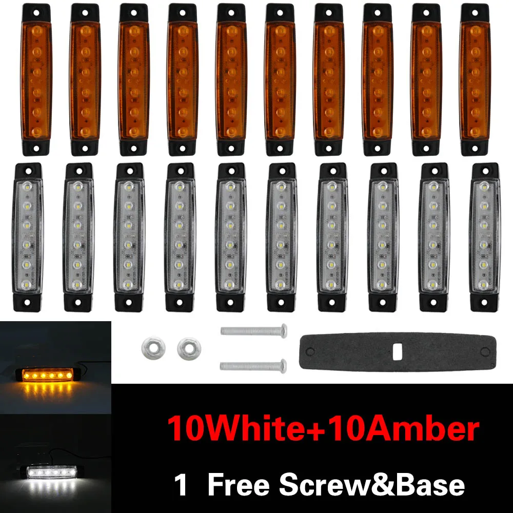 10x White 10x Amber 30 шт. красный желтый автомобильный внешний свет светодиодный 12 в 6 светодиодный автомобильный Автобус Грузовик вагон боковой маркер индикатор трейлер светильник задний боковой фонарь - Цвет: 10x White 10x Amber