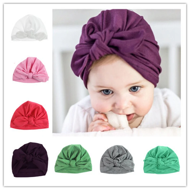Однотонная шапка для новорожденных девочек хлопковые детские шапки эластичный