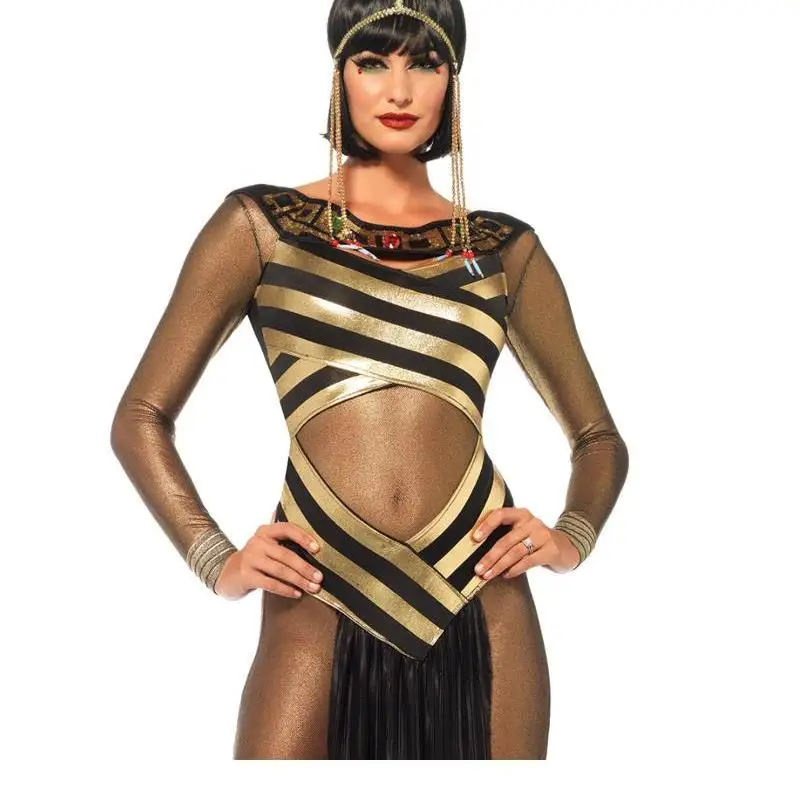 

New Women's Goddess Isis Costume Sexy Gold Mesh Insert Halloween Costume Adult Costume Egyptian Cleopatra Royal Cosplay A158822
