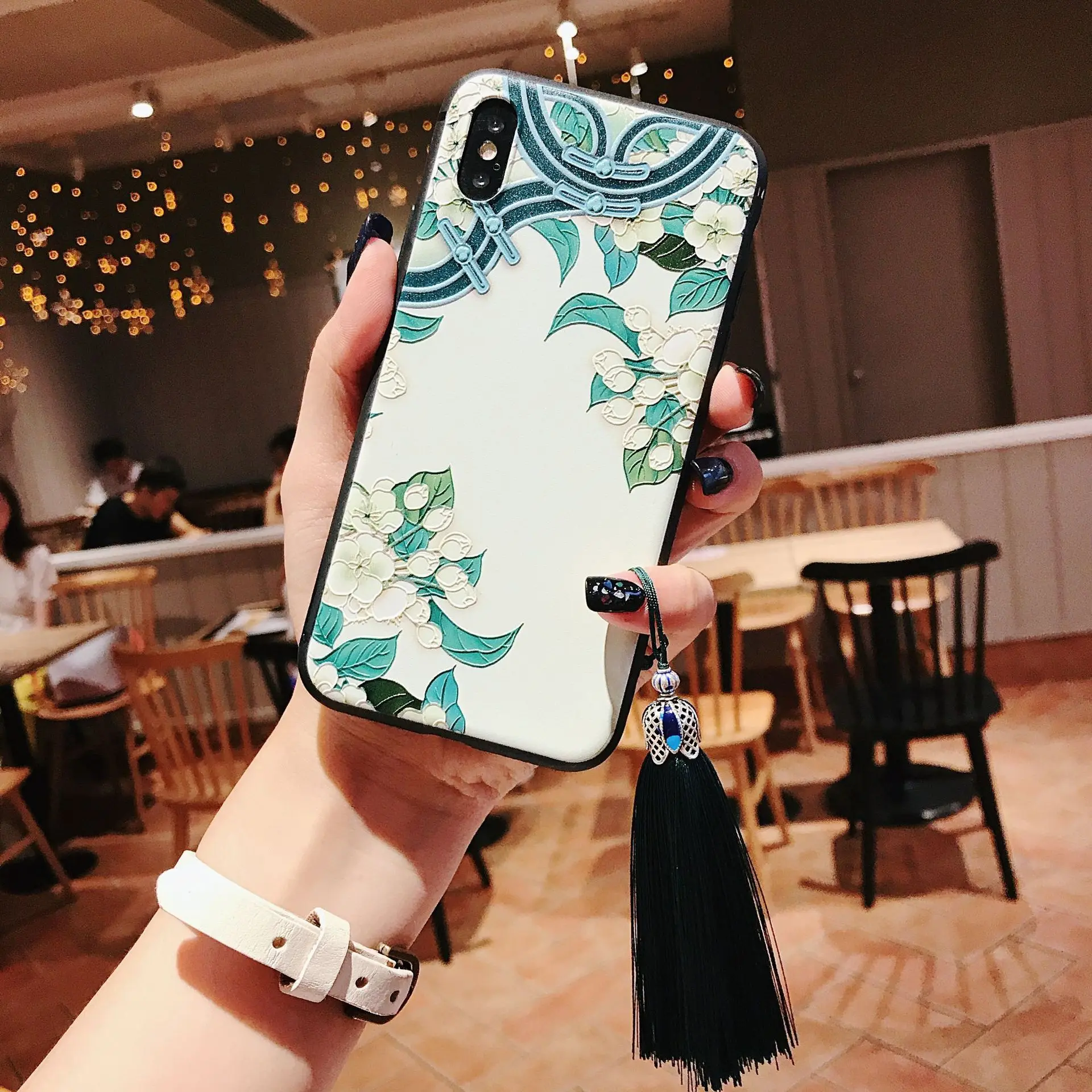 9 Китайский стиль тисненый чехол для телефона с кисточкой для iPhone 11 Pro Max XS MAX XR мягкая задняя крышка для iPhone X 8 7 6S 6 Plus Coque - Цвет: 9