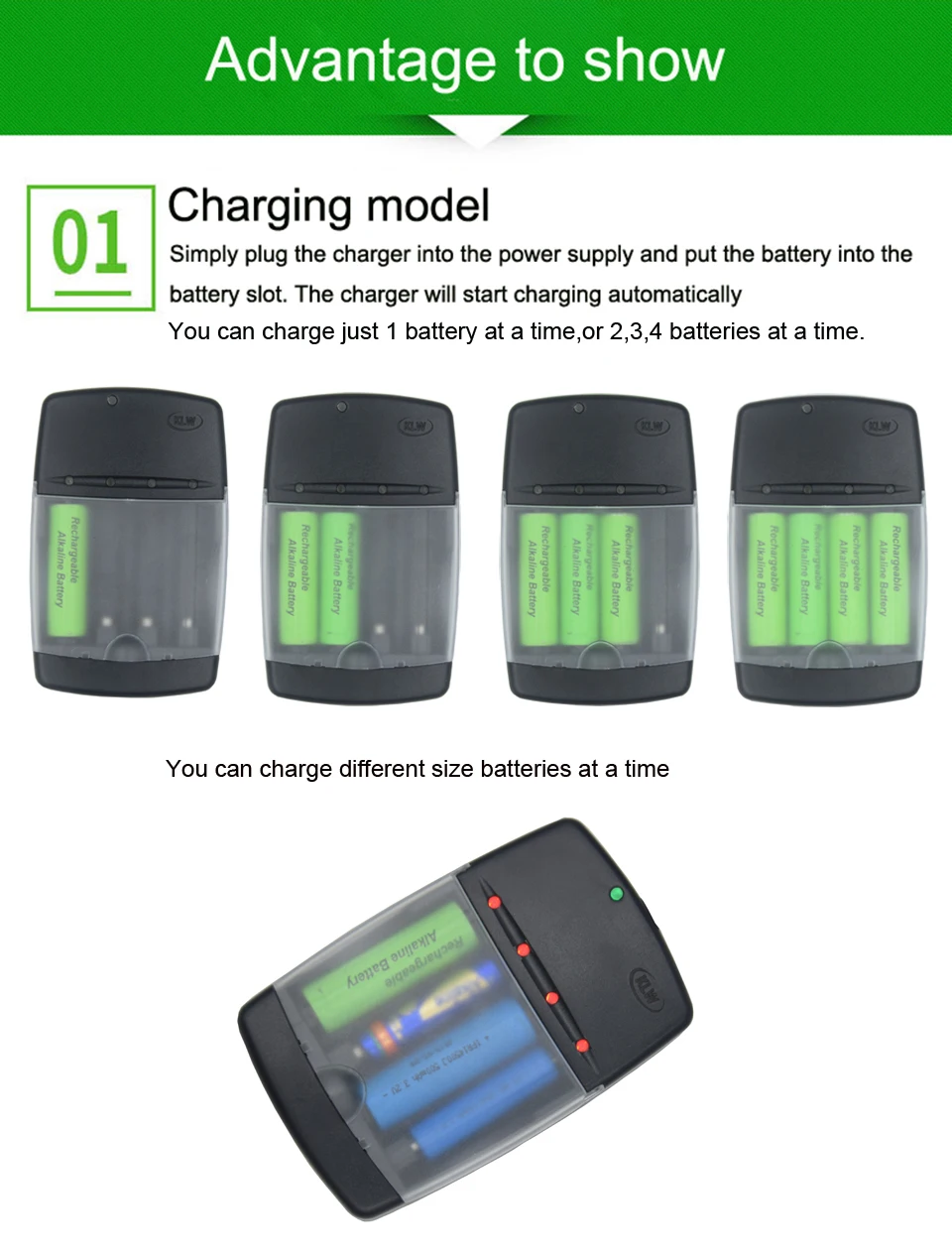 4 слота Смарт USB зарядное устройство для аккумуляторов AA AAA AAAA 1,5 В щелочные 14500 10440 16340 10440 3,2 В LiFePo4 зарядка