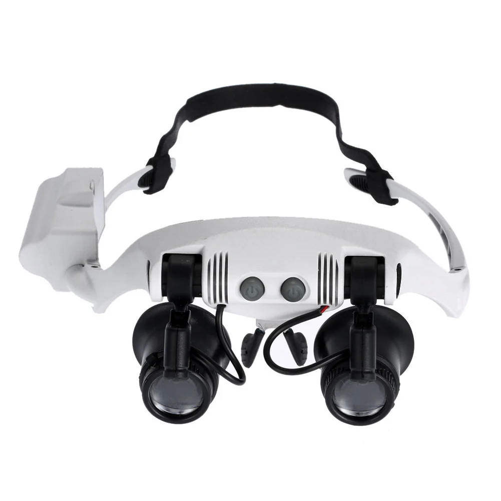 

Head Wearing Loupe Magnifying Glass 10x15x20x25x 2 LED Light Magnifier Double Eye Jeweler Watch Clock Repair Loupe microscope