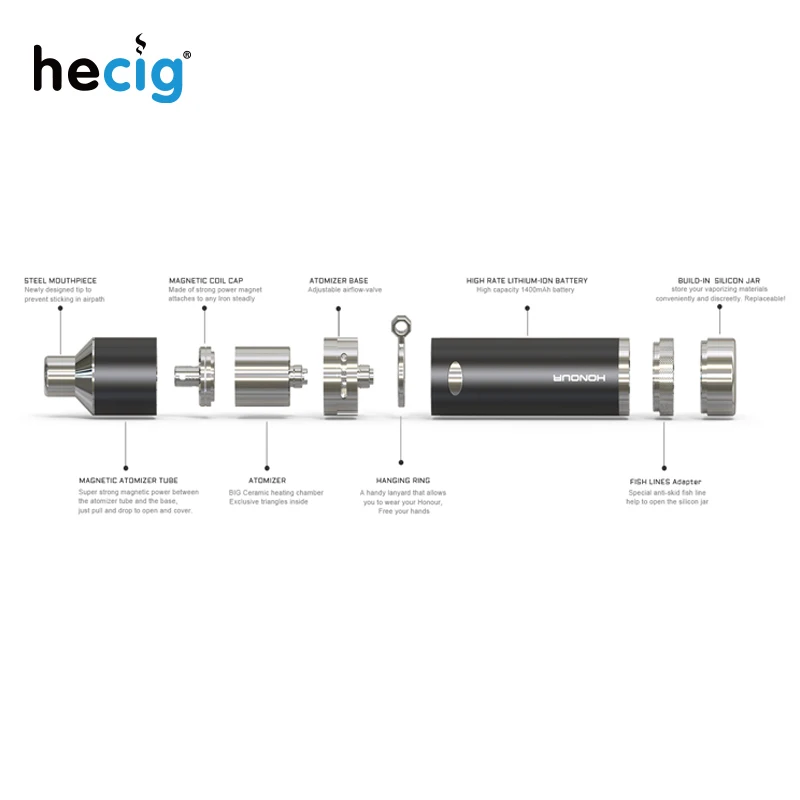 Оригинальная восковая ручка Hecig Honour & сухой вапорайзер для трав 1400 мАч Мути